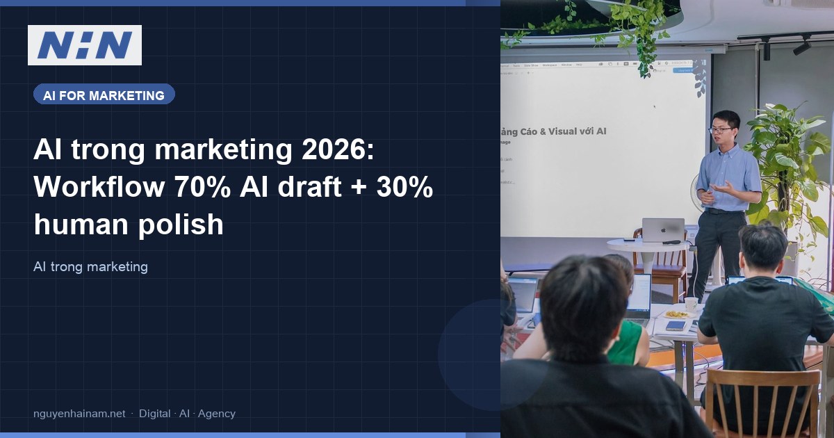 AI trong marketing 2026: Workflow 70% AI draft + 30% human polish
